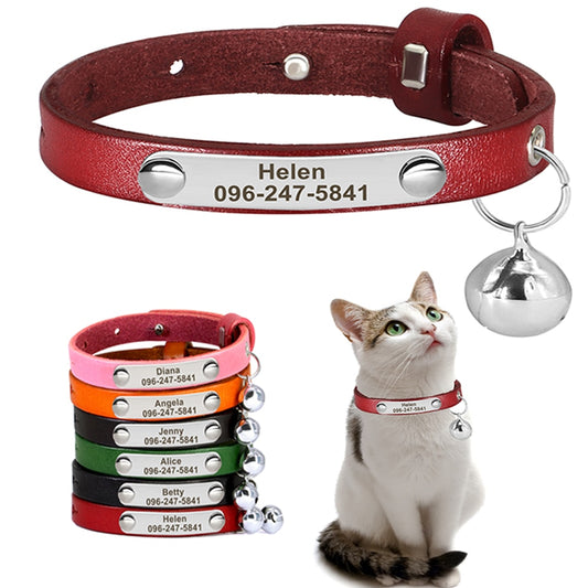 Personalized Cat Collar Adjustable Leather Pet Cats Collars Necklace
